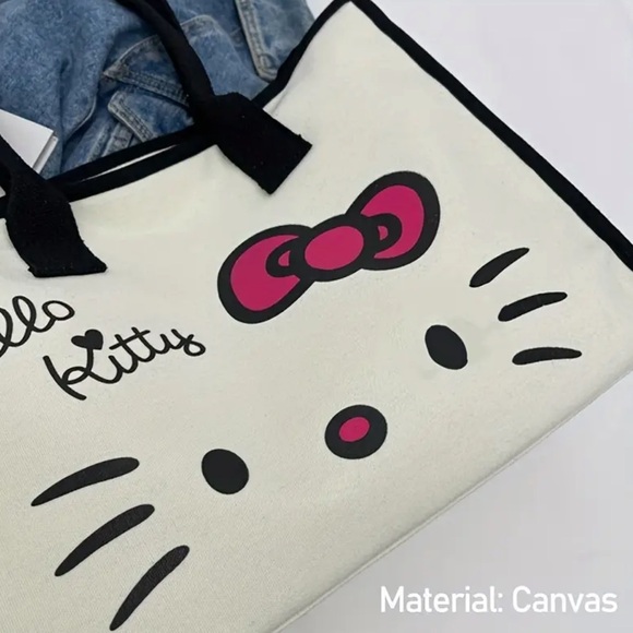 NIP Hello Kitty Sanrio Canvas Tote Bag Black Lining - Picture 5 of 7